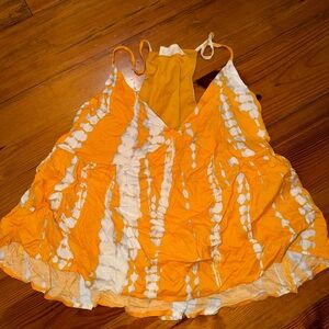 Orange and White Tie-Dye Halter Top